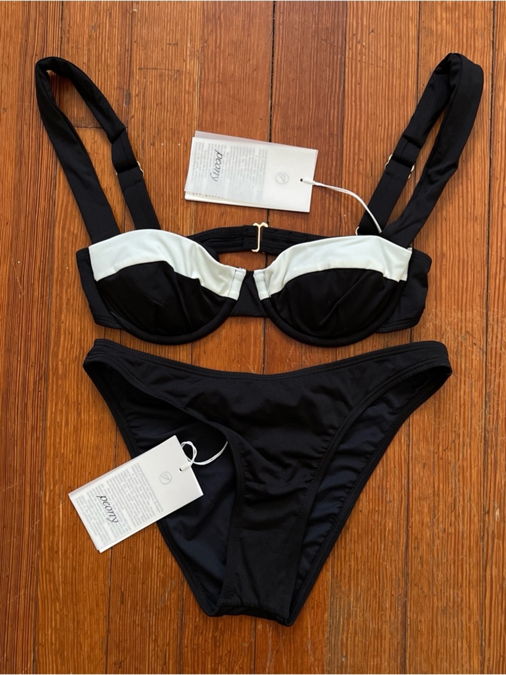 NWT Peony Swimwear Bikini SET in Francoise Noir Black White Minimal Simple